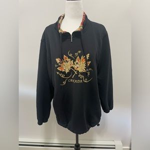 Vintage Cityscape Black Canada Zip Collar Leaf Sweater